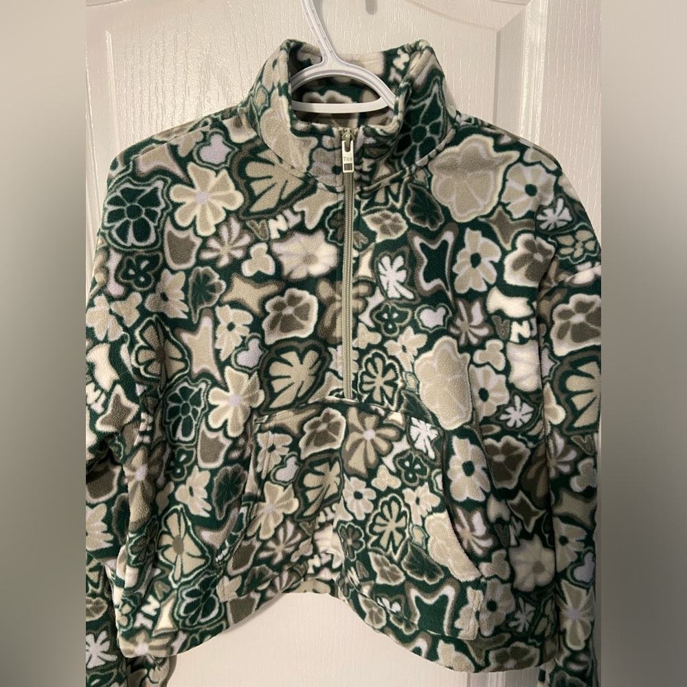 TNA Green and White Fleecr with Vintage Floral Design